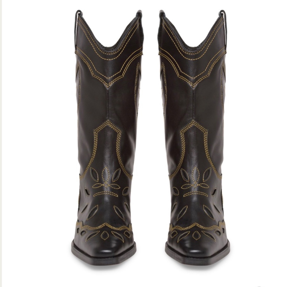 GANNI Mid Shaft Embroidered Western Cowboy Boots High Texas Boot Black Size 40 9 - Picture 3 of 16